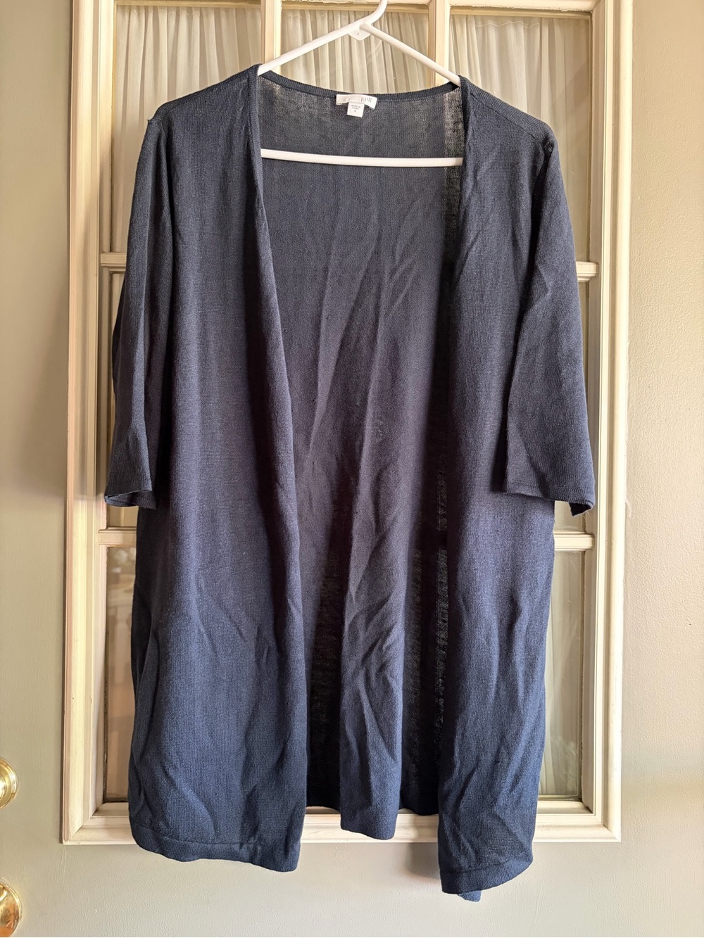 J. Jill Linen Blend Lightweight Open-Front Cardigan - Navy